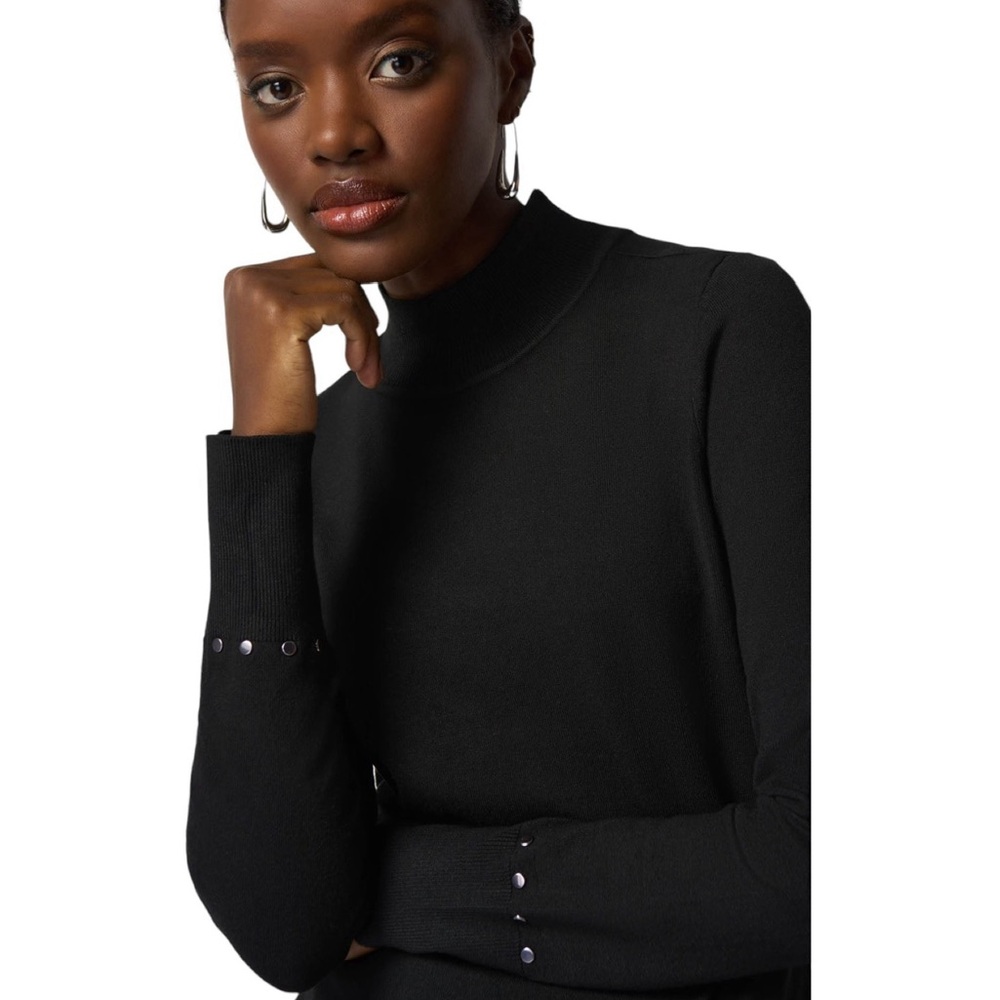 Joseph Ribkoff Sweater Black Mock Turtleneck Top Cozy Knit SZ Medium